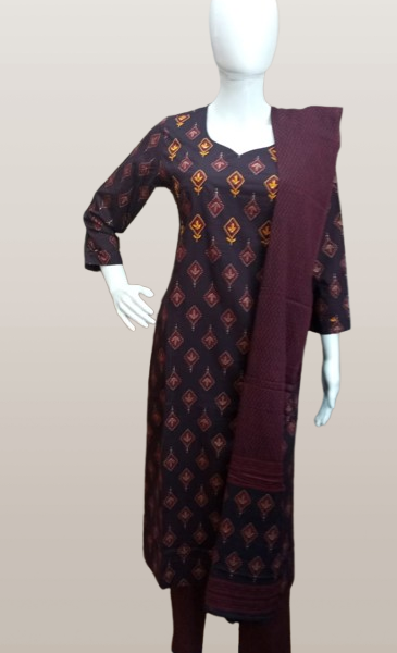 Rich Maroon & Black Ethnic Cotton Kurta Set with Dupatta