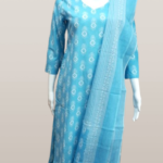 Elegant Sky Blue Cotton Kurti Set with Dupatta