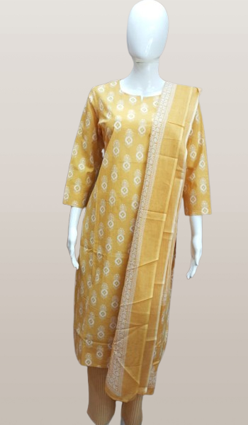 Radiant Yellow Cotton Kurta Set with Dupatta