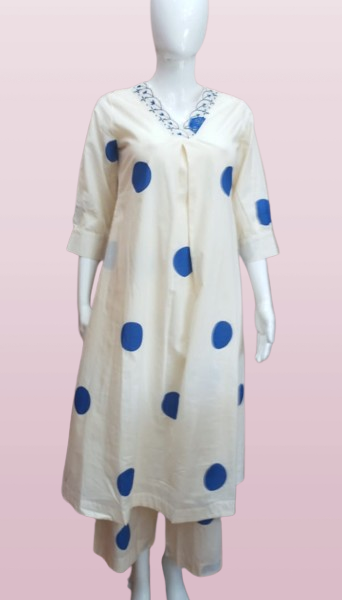 Blue Polka Dot Kurti Set