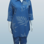 Blue Leaf Print Kurti Set