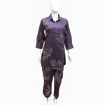 Plum Leaf Printed Cotton Kurta Set – Twilight Grace