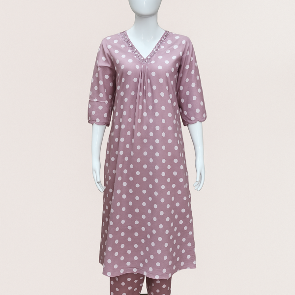 Classic  Mauve Polka Dot Kurti Set