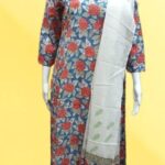 🌺 Floral Blue Cotton Kurta Set with Dupatta