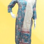 Teal & Beige Floral Kurta Set with Dupatta