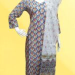 Navy Blue & White Cotton Kurta Set with Dupatta