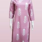 Blushing Dandelion – Light Pink Kurti with Floral & Leaf Motifs