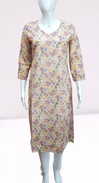 Sunrise Blossom – Yellow Kurti with Pink & White Floral Design