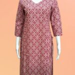 Ruby Petals – Red Kurti with Square Box Floral Motifs