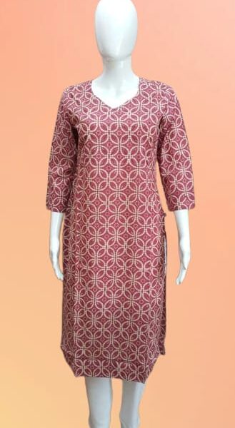 Ruby Petals – Red Kurti with Square Box Floral Motifs