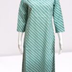 Emerald Stripes – Green Kurti with White Slant Lines