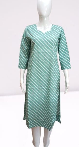 Emerald Stripes – Green Kurti with White Slant Lines