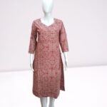 Crimson Shell – Red Kurti with Brown Shanku Motifs