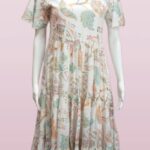 Verdant Sunset – Green & Yellowish-Orange Stem and Leaf Maxi Dress