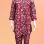 Scarlet Garden – Red Short Co-ord Set with Leaves & Floral Motifs