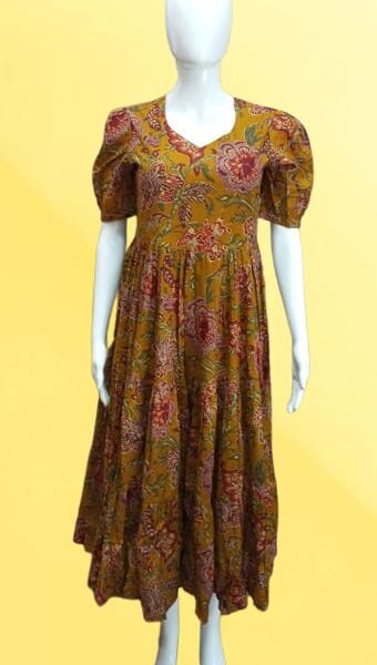 Golden Blossom – Dark Yellow Floral Maxi Dress