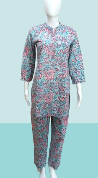 Aqua Blue Floral Print Co-ord Set