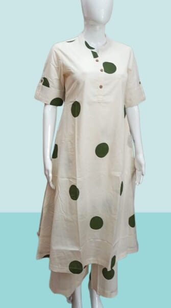 Fresh Meadow Charm – Green Polka Dot Kurti Set