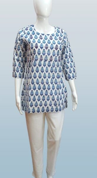 Indigo Leaf Handblock Printed Cotton Kurti