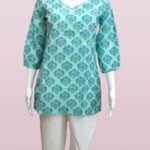 Aqua Bloom Handblock Printed Cotton Kurti