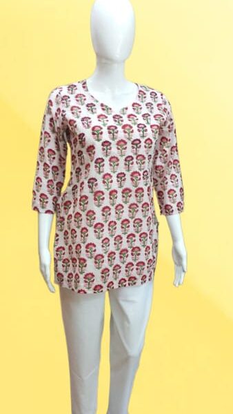 Crimson Leaf Handblock Printed Cotton Kurti