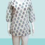 Sky Bloom Handblock Printed Cotton Short Kurti