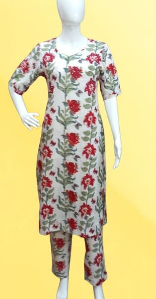 Scarlet Bloom Cotton Kurti Set