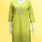 Lime Green Striped Kurti with Embroidery