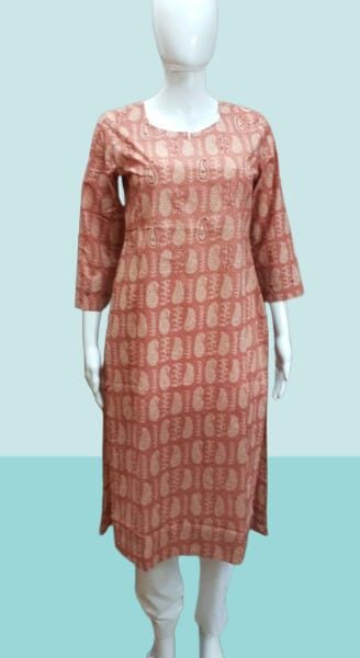 Peach Ethnic Motif Printed Kurti