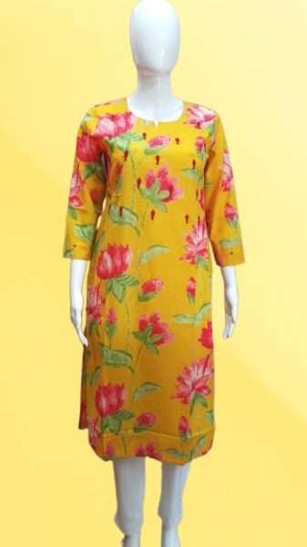 Yellow Floral Printed Kurti