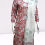 Red & Grey Floral Cotton Suit Set