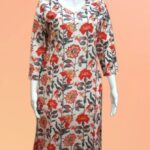 White & Red Floral Straight Kurti