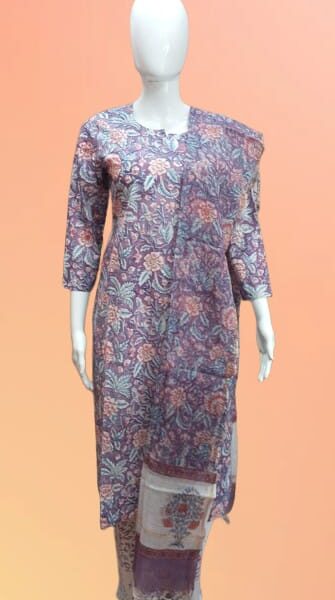 Purple Floral Cotton Suit Set