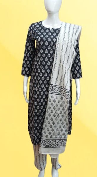 Black Printed Suit Set with Dupatta