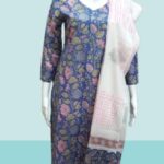 Navy Blue Floral Cotton Suit Set