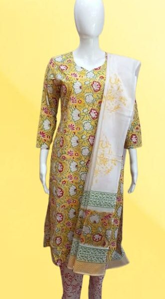 Yellow Floral Print Suit Set (3-Piece)