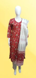 White & Red Floral Straight Kurti - Image 10