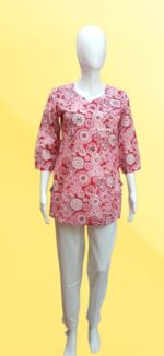 White & Red Floral Straight Kurti - Image 8