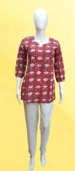 White & Red Floral Straight Kurti - Image 6