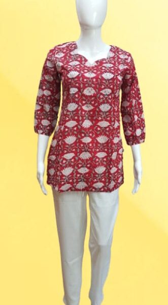Red Short Printed Kurti