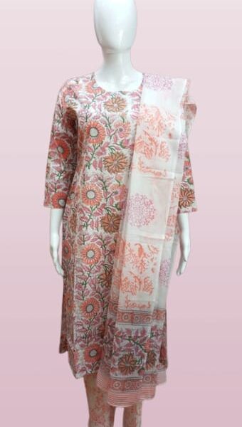 Peach Floral Cotton Suit Set