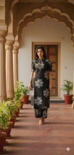 Grey Floral Printed Kurta - Image 25