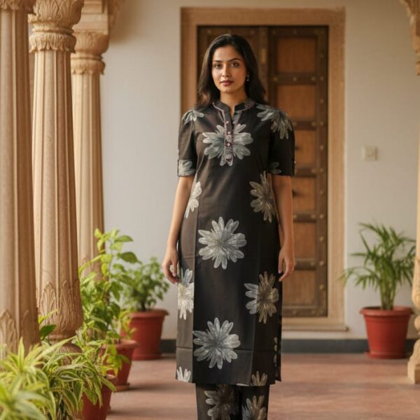 Black Floral Printed Kurta Set