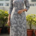 Grey Floral Printed Kurta