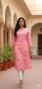 Grey Floral Printed Kurta - Image 23