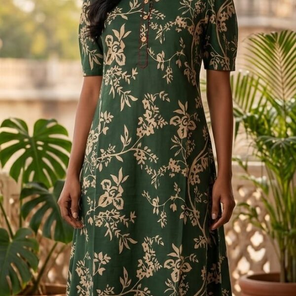 Dark Green Ethnic Printed Kurta