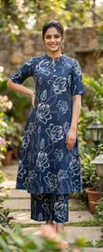 Grey Floral Printed Kurta - Image 18