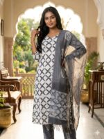 Grey Floral Printed Kurta - Image 16