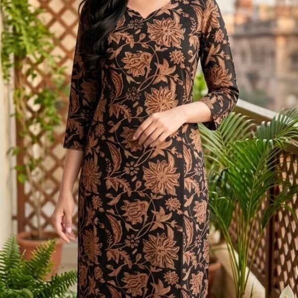 Black Floral Printed Kurta