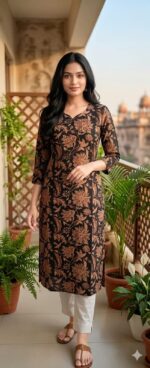 Grey Floral Printed Kurta - Image 13